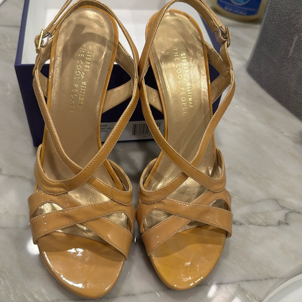 Stuart Weitzman CPAXIS Camel Strappy Heels